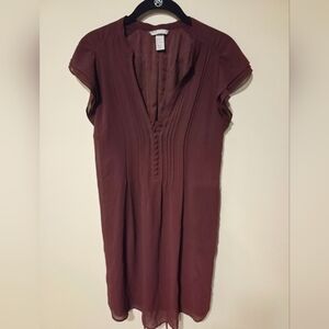 H&M Pleated V-neck Tie Waist Flutter Sleeve Dress Size 8